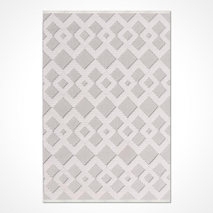 Ekru Gri Baklava Dokulu Triko Halı - Pati Dostu - Toz Vermez