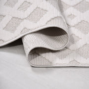 Krem Geometrik Polyester Makine Halısı