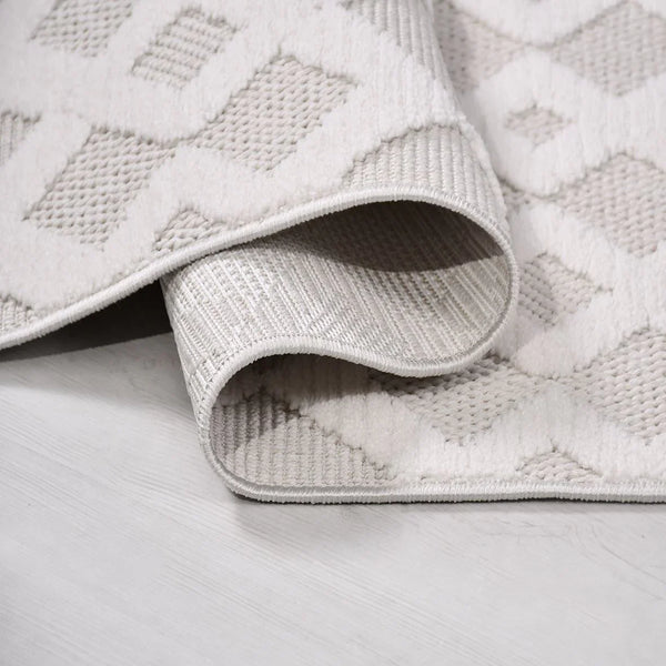 Ekru Gri Baklava Dokulu Triko Halı - Pati Dostu - Toz Vermez