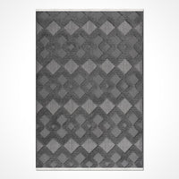 Kırmızı Detaylı Modern Geometrik Desenli Gri Halı Antialerjik
