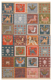 Lerva Çok Renkli Etnik Geometrik Yıkanabilir Kilim