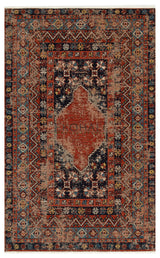Ludor Red Navy Kilim with Ethnic Geometric Distressed Look