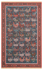Lerva Çok Renkli Hayvan Figürlü Etnik Pamuk Kilim