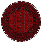 Tamri Red Ethnic Patterned Round Machine-Made Rug