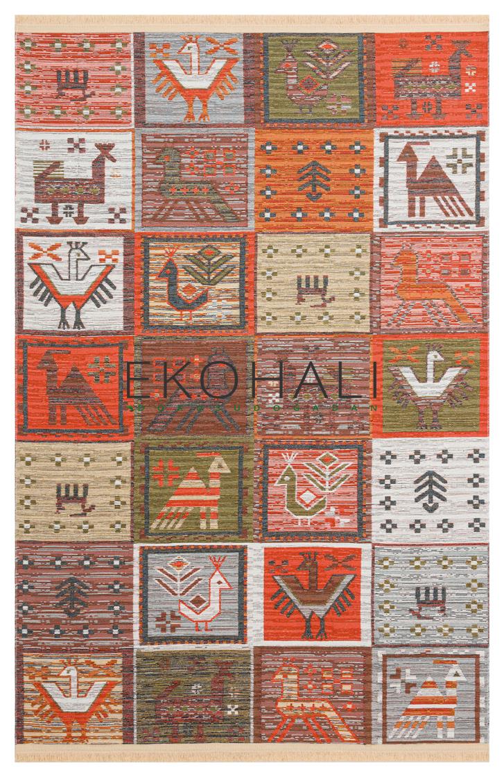 Lerva Çok Renkli Etnik Geometrik Yıkanabilir Kilim – genel görünüm