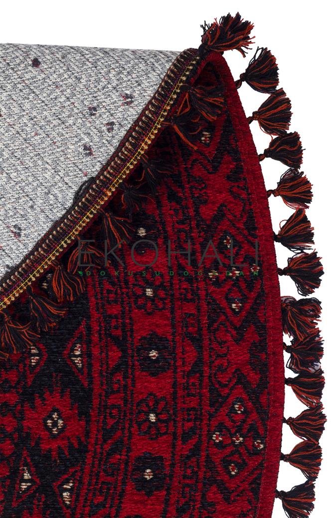 Tamri Kırmızı Etnik Desenli Yuvarlak Makine Halısı – genel görünüm