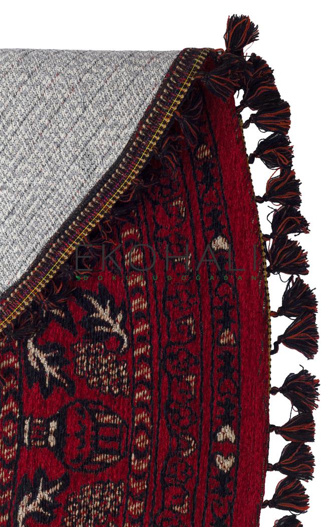 Tamri Kırmızı Etnik Desenli Yuvarlak Makine Halısı – genel görünüm