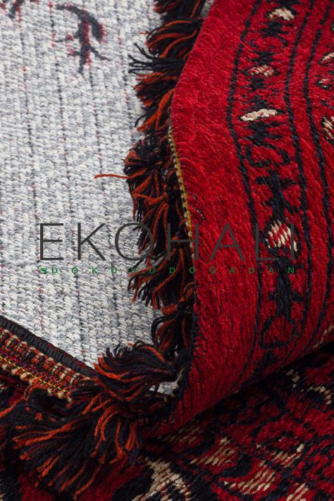 Tamri Kırmızı Etnik Desenli Yuvarlak Makine Halısı – detay görünümü