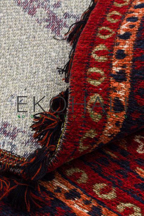 Tamri Bordo Lacivert Madalyonlu Yuvarlak Makine Halısı – detay görünümü