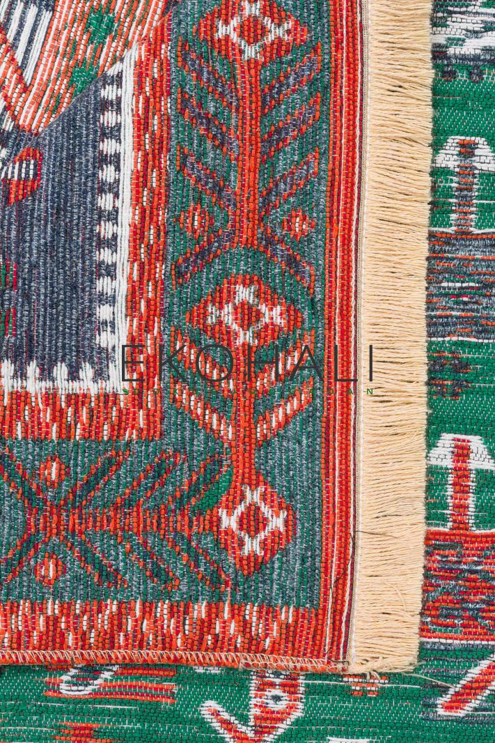 Lerva Çok Renkli Hayvan Figürlü Etnik Pamuk Kilim – mekânda kullanım