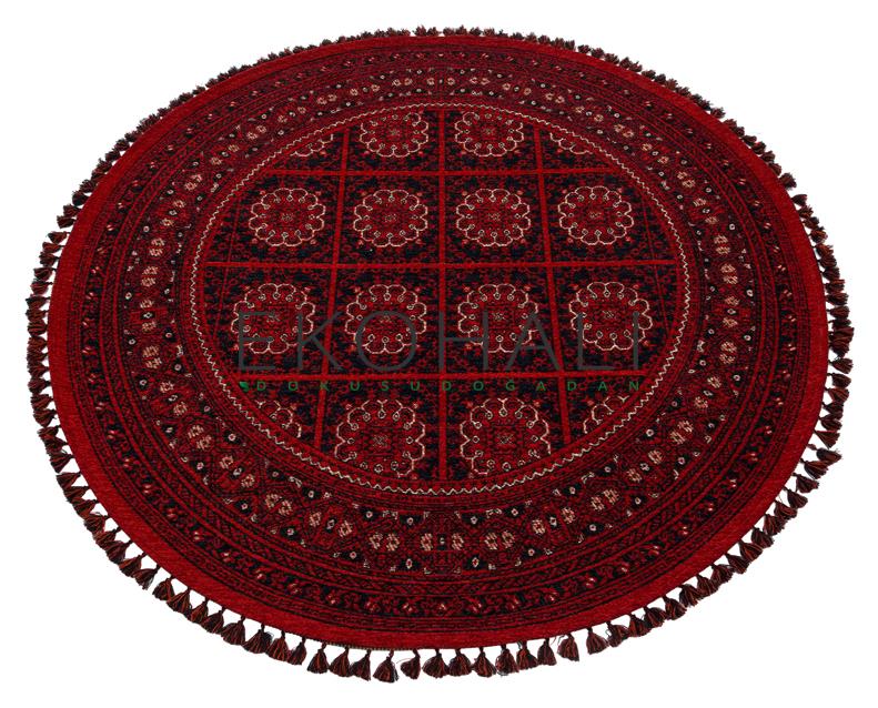 Tamri Kırmızı Siyah Madalyon Desenli Klasik Yuvarlak Halı – mekânda kullanım