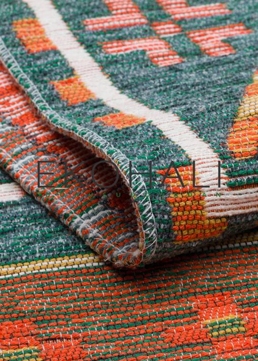 Lerva Çok Renkli Etnik Geometrik Yıkanabilir Kilim – arka yüz görünümü