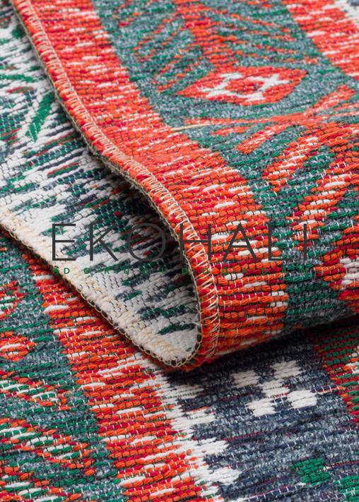 Lerva Çok Renkli Hayvan Figürlü Etnik Pamuk Kilim – arka yüz görünümü