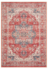 Pimbo Rot Beige Medaillon Muster Klassischer Maschinell Gefertigter Teppich