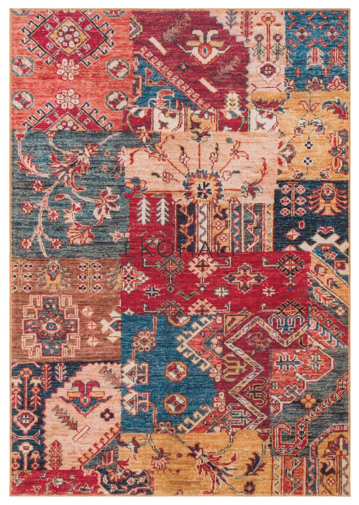 Pimbo Çok Renkli Etnik Patchwork Modern Halısı