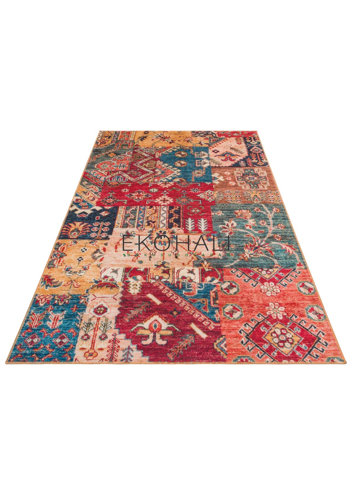 Pimbo Çok Renkli Etnik Patchwork Modern Halısı – detay görünümü