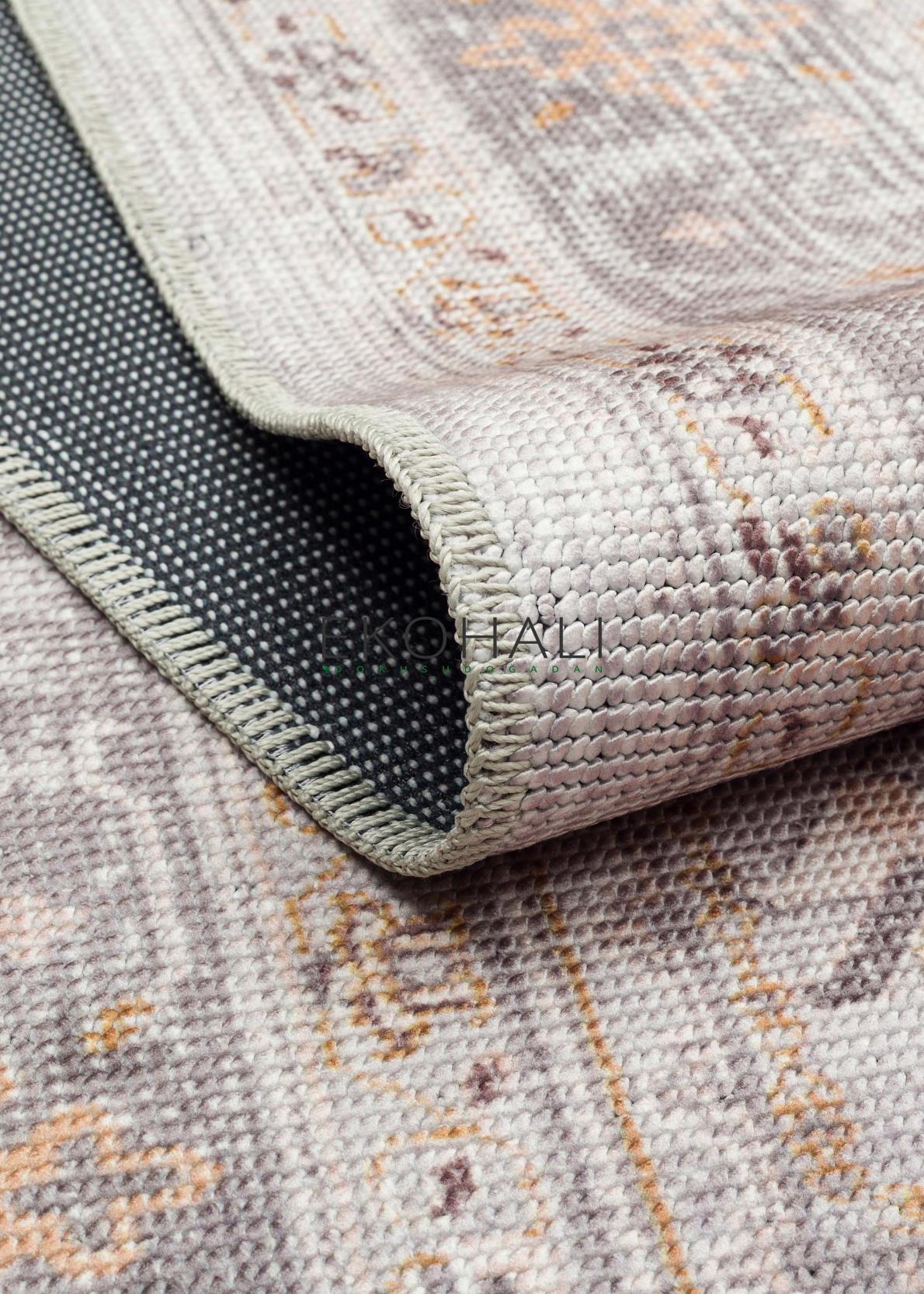 Pimbo Gri Bej Klasik Madalyon Desenli Polyester Halı – mekânda kullanım