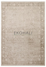 Tapis classique Teyra beige et gris à motif de médaillon, tissé à la machine