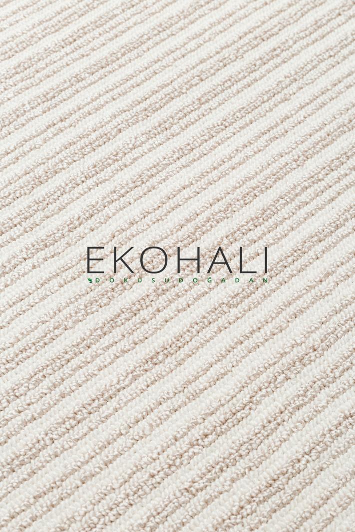 Cizva Ekru Bej Çizgili Modern Polyester Halı – doku yakın çekim
