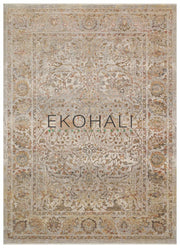 Toris Bej Kahverengi Madalyon Desenli Klasik Polyester Viskon Kilim