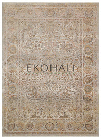Toris Bej Kahverengi Madalyon Desenli Klasik Polyester Viskon Kilim
