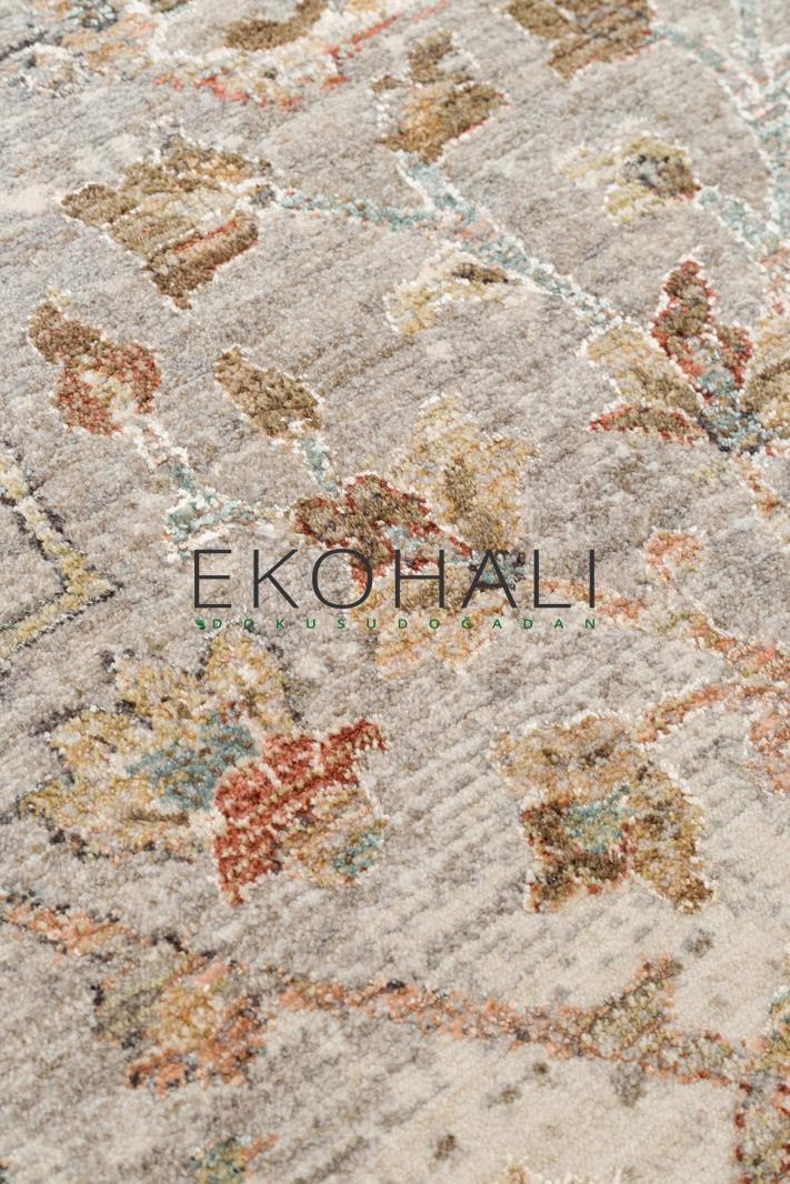 Toris Bej Kahverengi Madalyon Desenli Klasik Polyester Viskon Kilim – doku yakın çekim