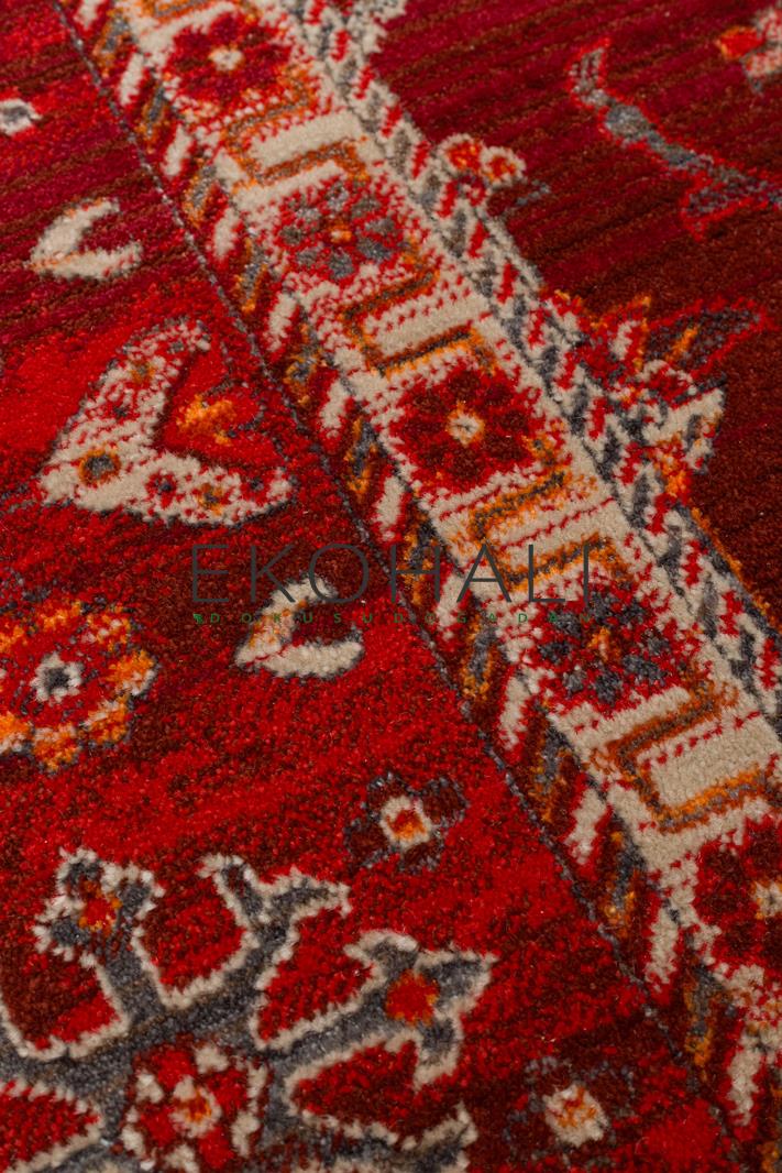 Ruvio Kırmızı Kahverengi Çiçekli Klasik Polyester Halı – detay görünümü