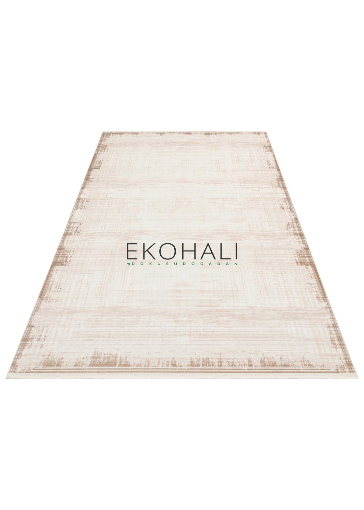 Soyra Bej Kahverengi Soyut Desenli Modern Akrilik Kilim – mekânda kullanım