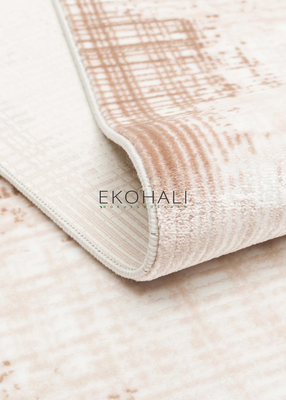 Soyra Bej Kahverengi Soyut Desenli Modern Akrilik Kilim – arka yüz görünümü