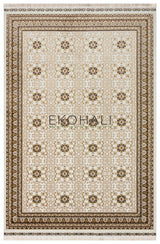 Torka Cream Brown Geometric Pattern Machine-Made Rug