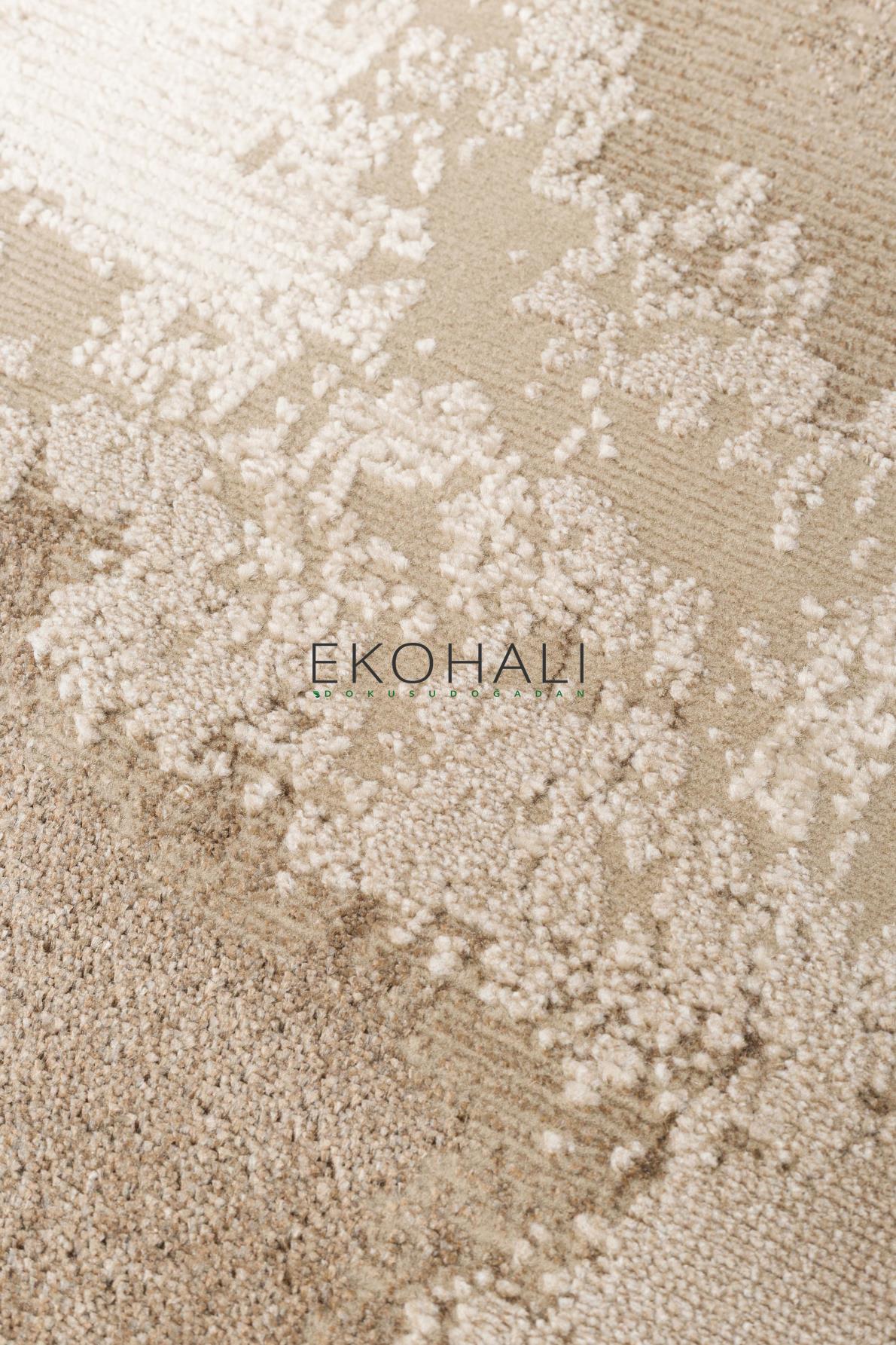 Kemla Bej Kahverengi Soyut Desenli Modern Kilim – doku yakın çekim