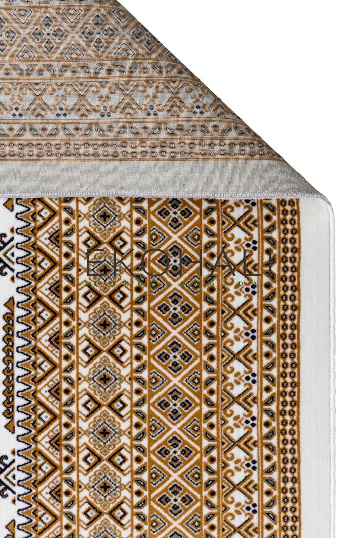 Torka Klasik Geometrik Desenli Beyaz Kahverengi Polyester Halı – genel görünüm