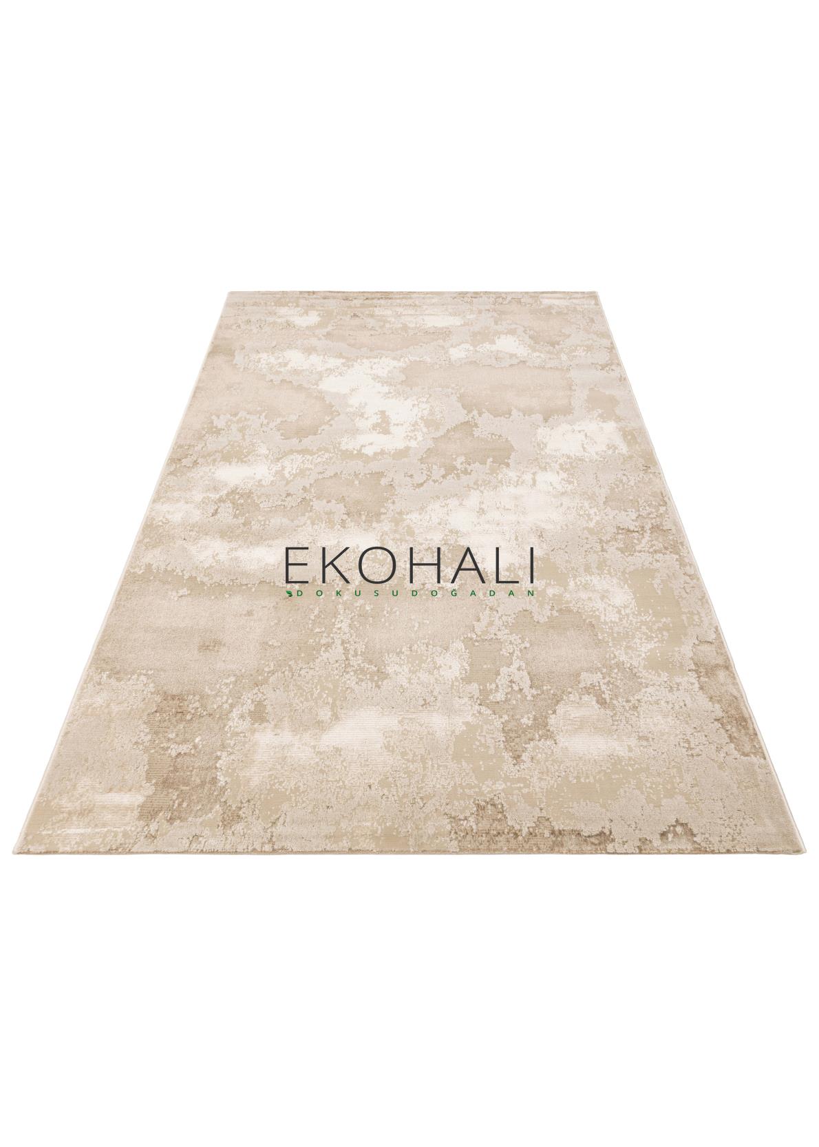 Kemla Bej Kahverengi Soyut Desenli Modern Kilim – mekânda kullanım