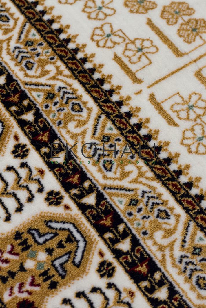 Torka Krem Kahverengi Geometrik Desenli Makine Halısı – doku yakın çekim