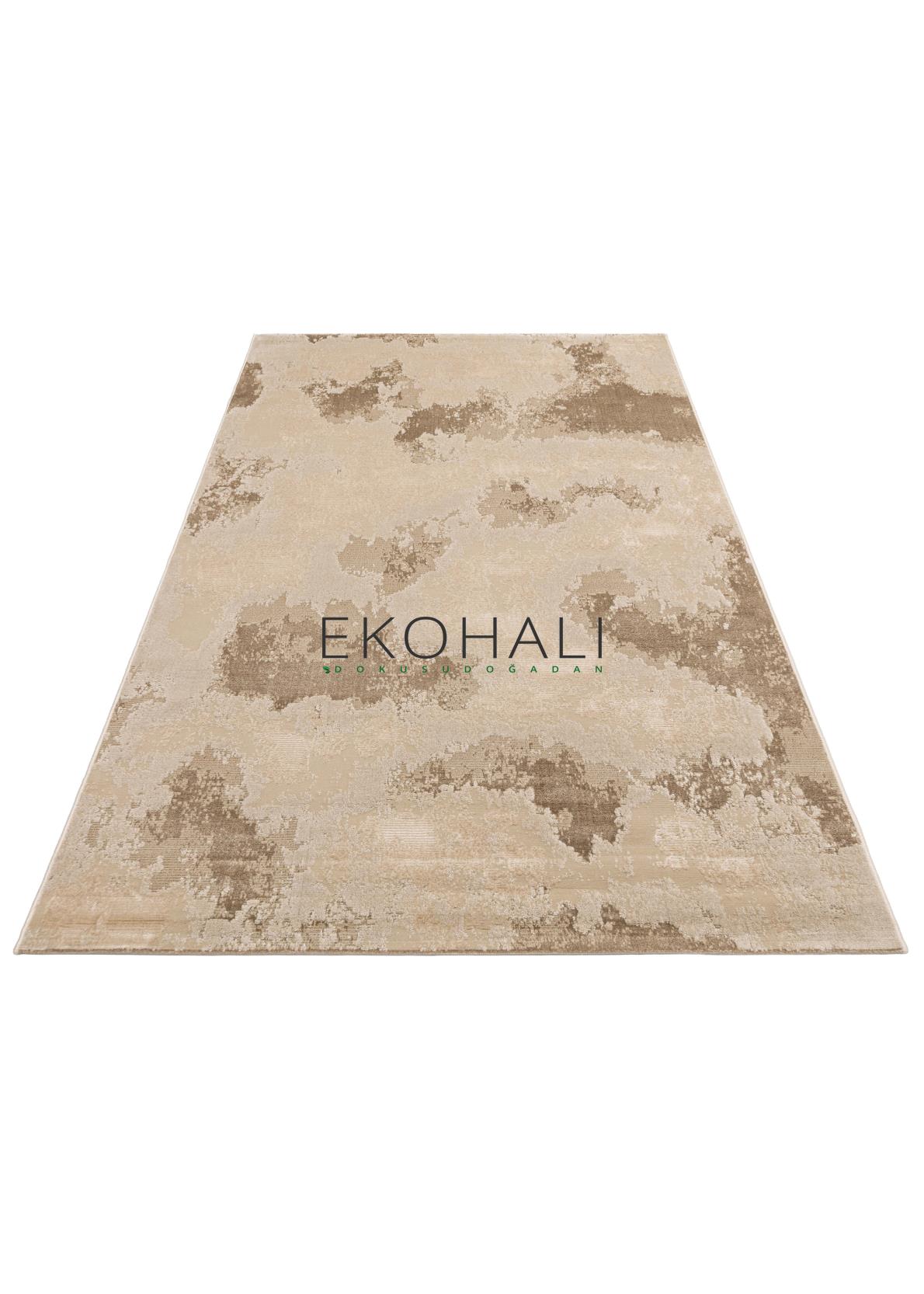 Kemla Bej Kahverengi Soyut Desenli Modern Kilim – kenar detayı