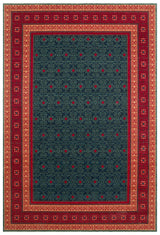 Kudri Navy Red Ethnic Pattern Wool Machine-Made Rug