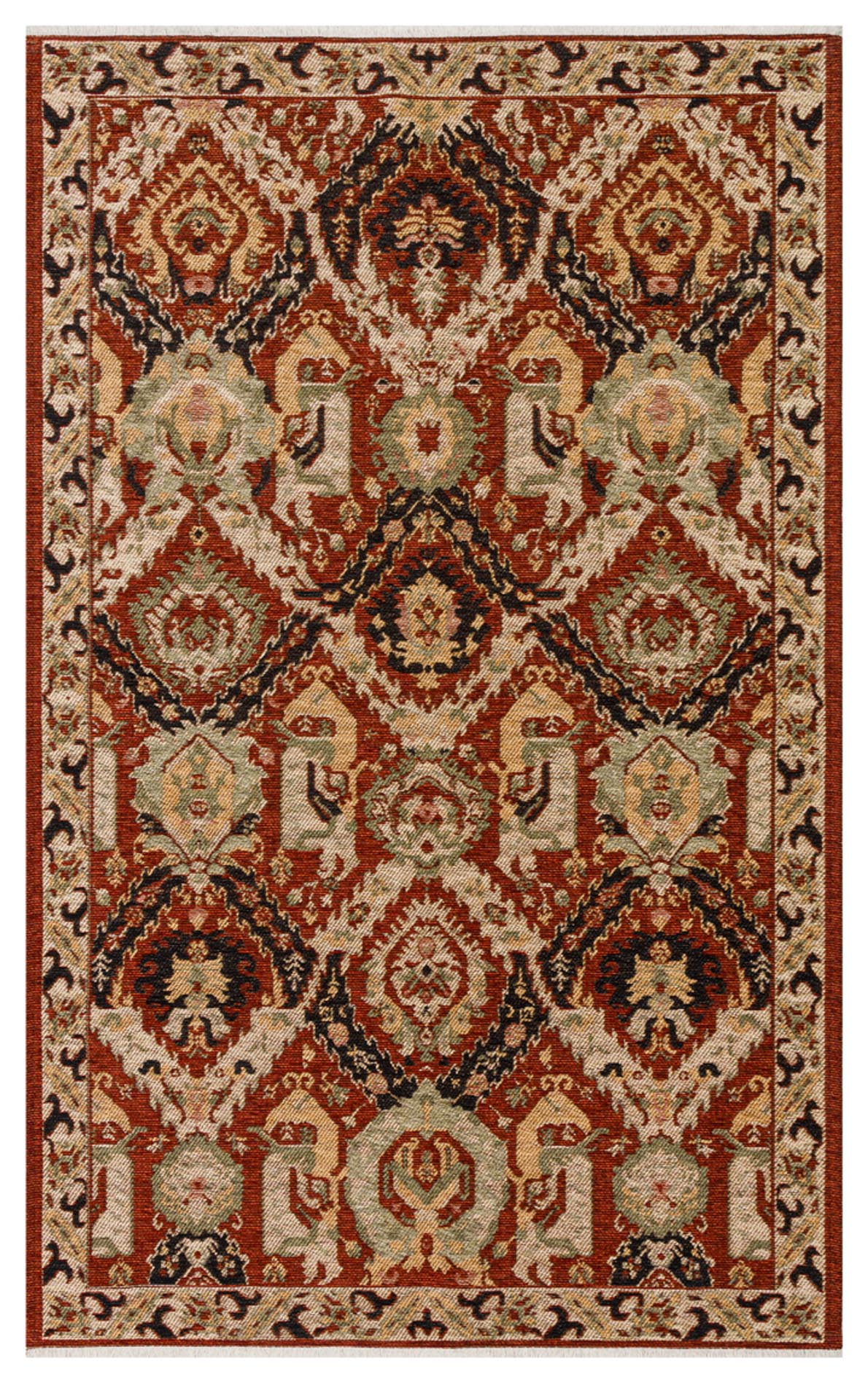 Ludor Kırmızı Siyah Geometrik Desenli Klasik Kilim