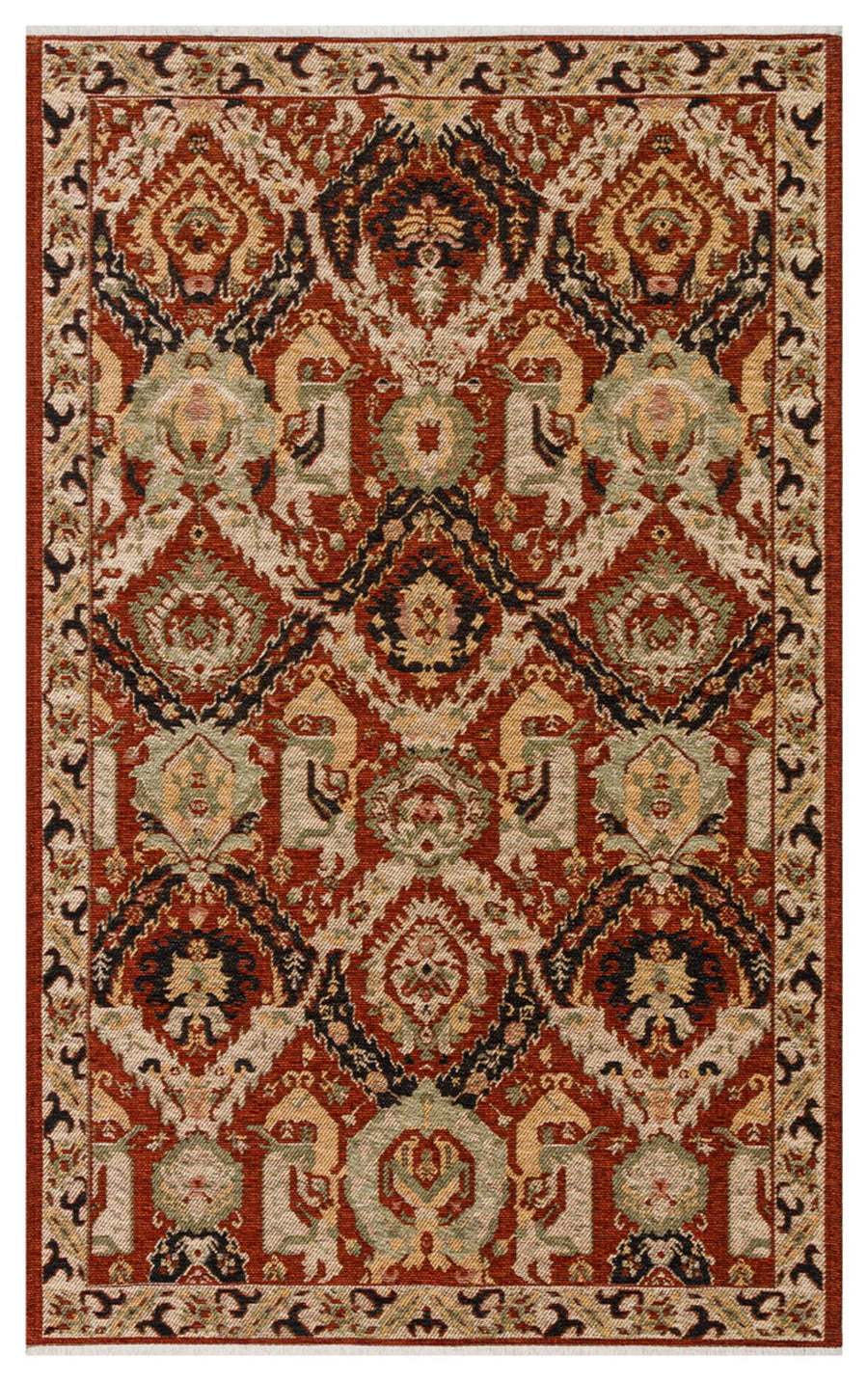 Ludor Kırmızı Siyah Geometrik Desenli Klasik Kilim