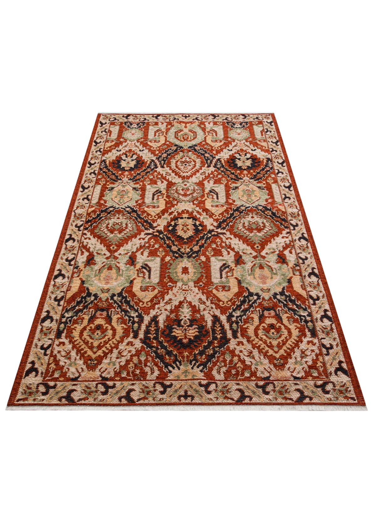 Ludor Kırmızı Siyah Geometrik Desenli Klasik Kilim – mekânda kullanım