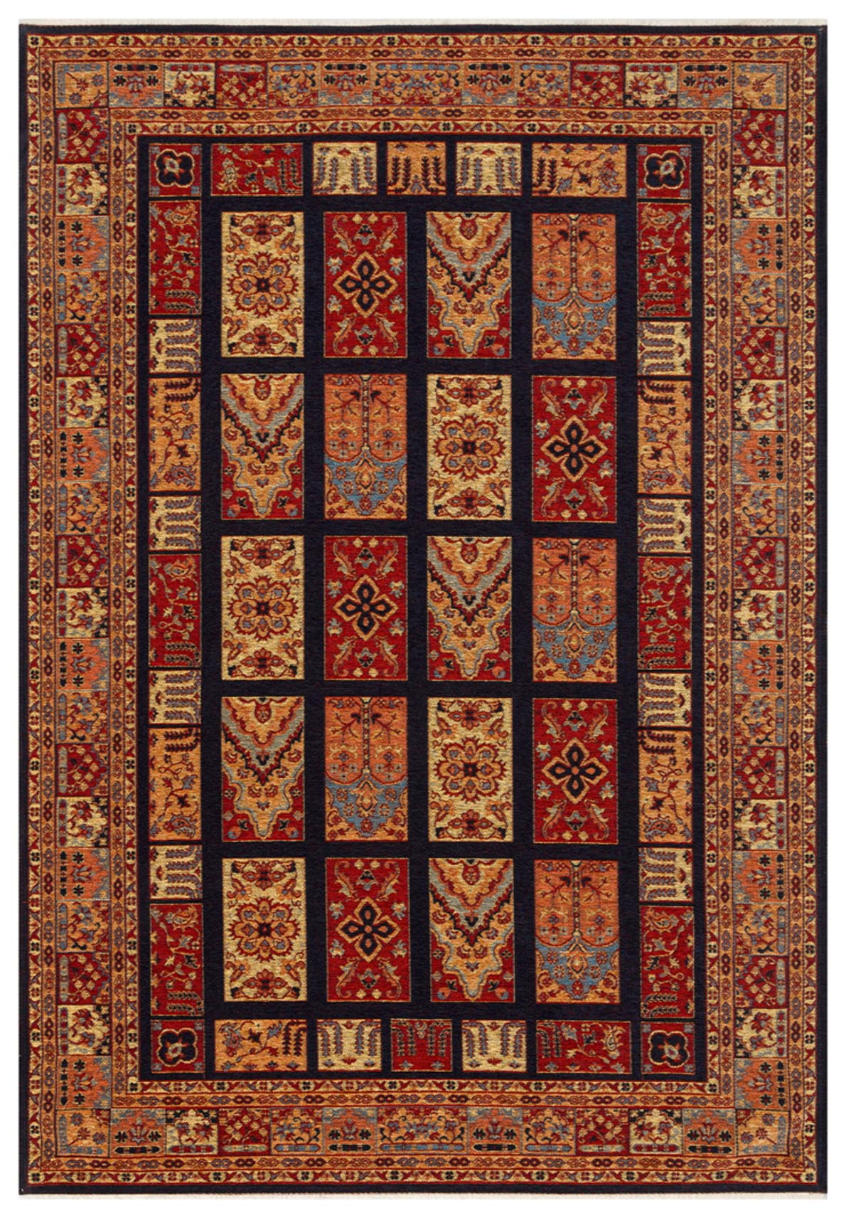 Ludor Klasik Lacivert Kırmızı Geometrik Desenli Kilim – mekânda kullanım