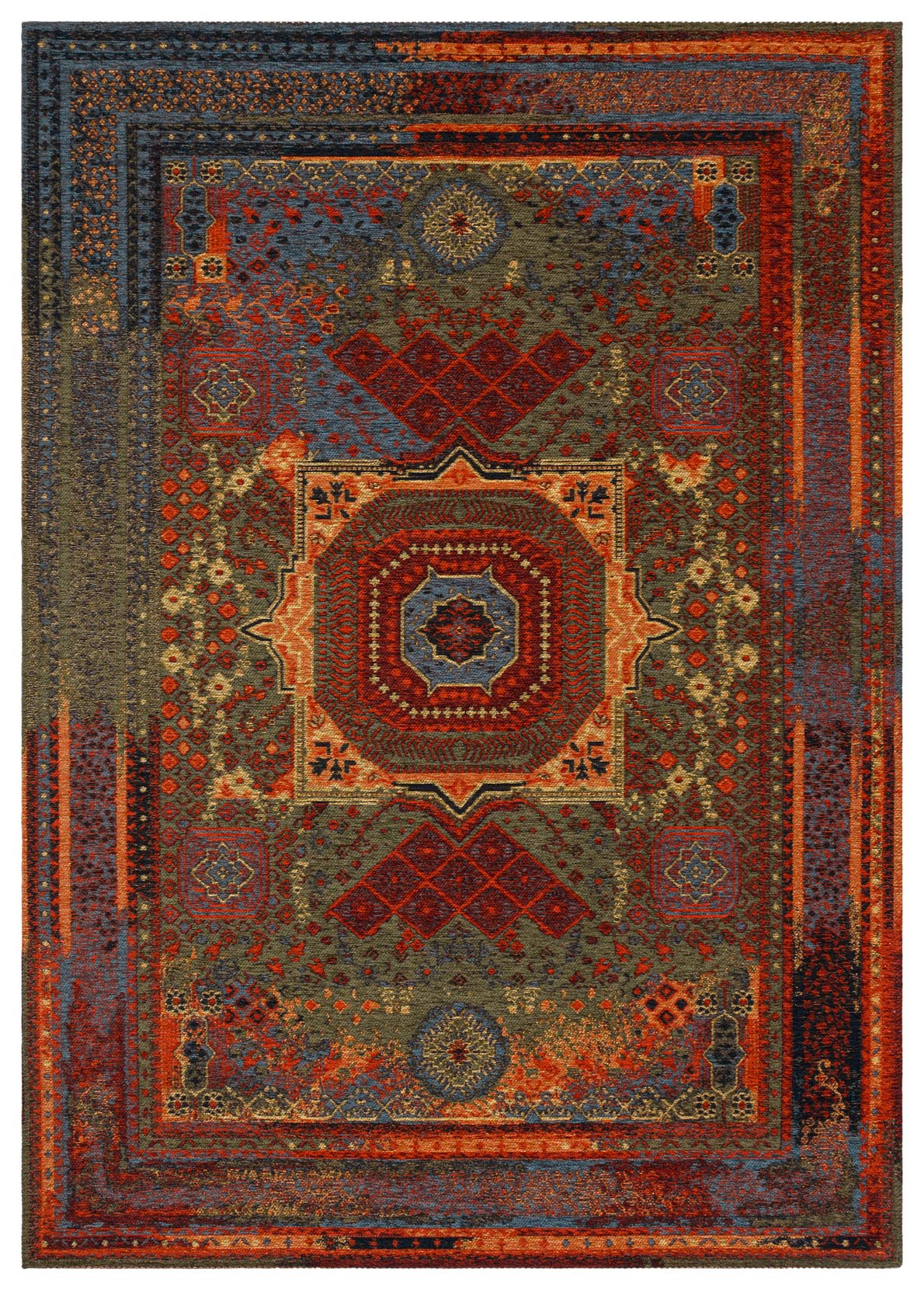 Ludor Turuncu Klasik Madalyon Desenli Yıkanabilir Kilim