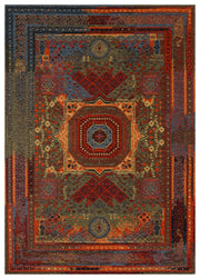 Ludor Turuncu Klasik Madalyon Desenli Yıkanabilir Kilim