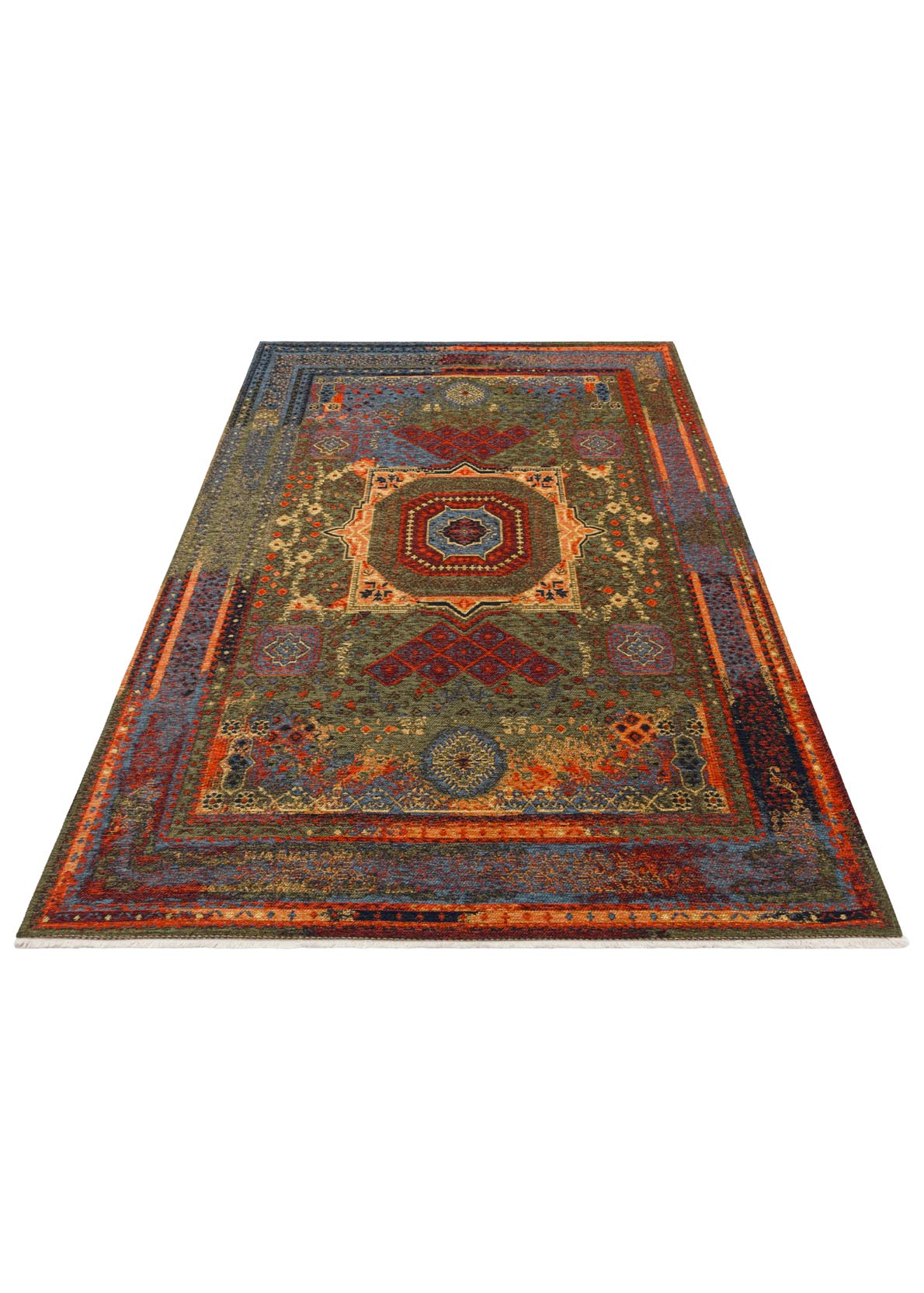 Ludor Turuncu Klasik Madalyon Desenli Yıkanabilir Kilim – detay görünümü