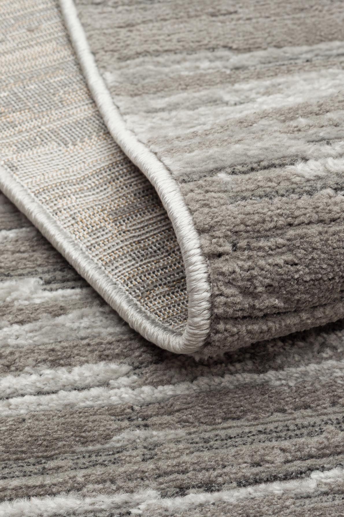 Kemla Gri Beyaz Soyut Desenli Modern Polyester Halı