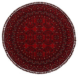 Tamri Red Ethnic Pattern Round Machine-Made Rug