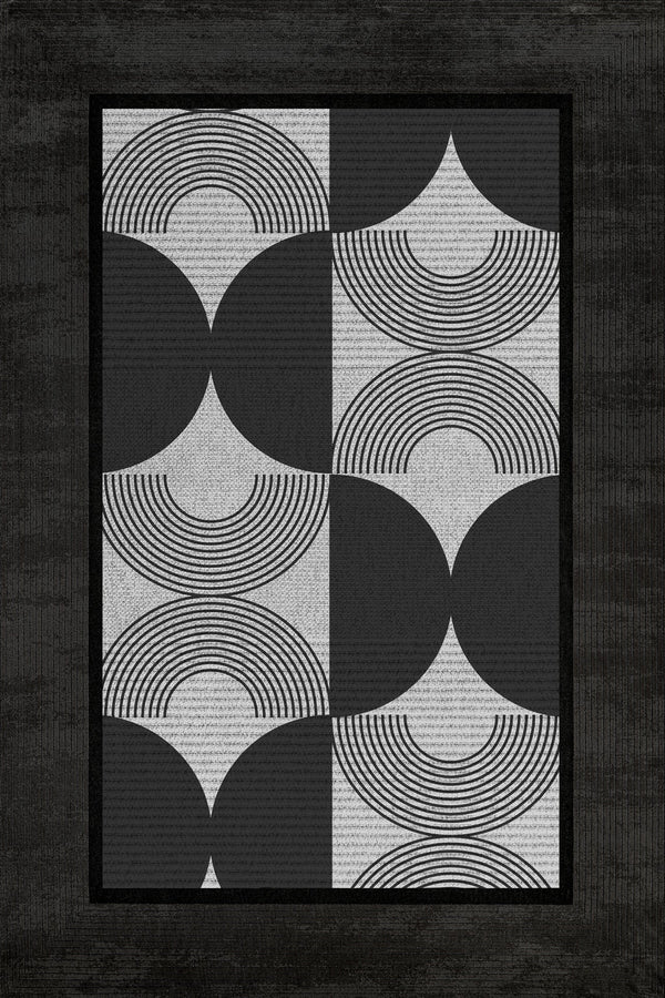 Modern Siyah Antrasit Gri Geometrik Desenli Polyester Salon Halısı