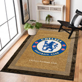 Beige Blue Living Room Rug - Polyester
