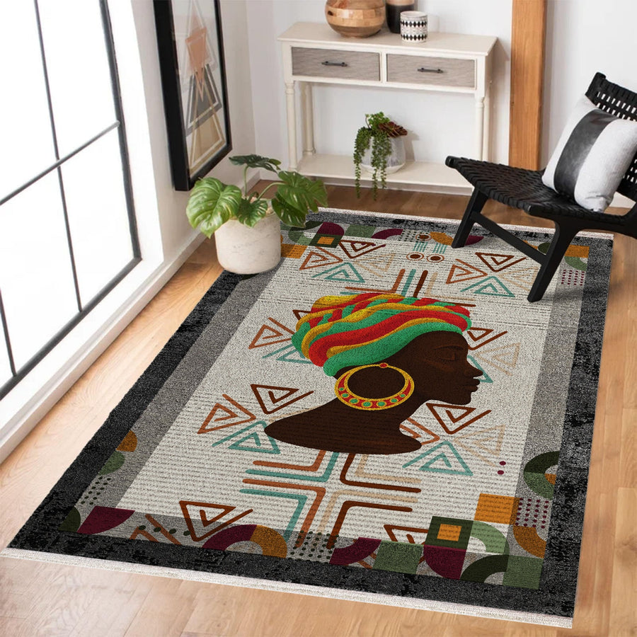 Etnik Krem Kahverengi Geometrik Desenli Polyester Salon Halısı