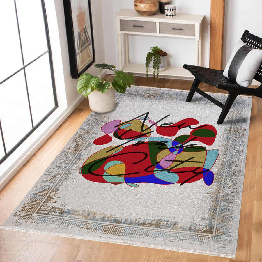 Etnik Krem Soyut Desenli Polyester Salon Halısı