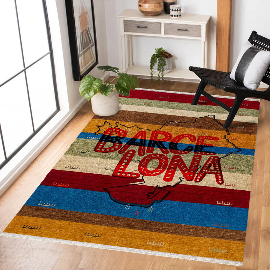Barcelona Temalı Kaymaz Tabanlı Yıkanabilir Halı